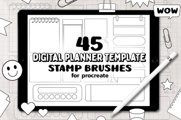 Streamline Your Digital Workflow with 45 Planner Stamp Brushes for Procreate